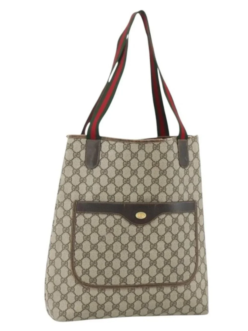 GUCCI GG Supreme Web Sherry Line Tote Bag PVC Beige Red 16 002 4487 Auth